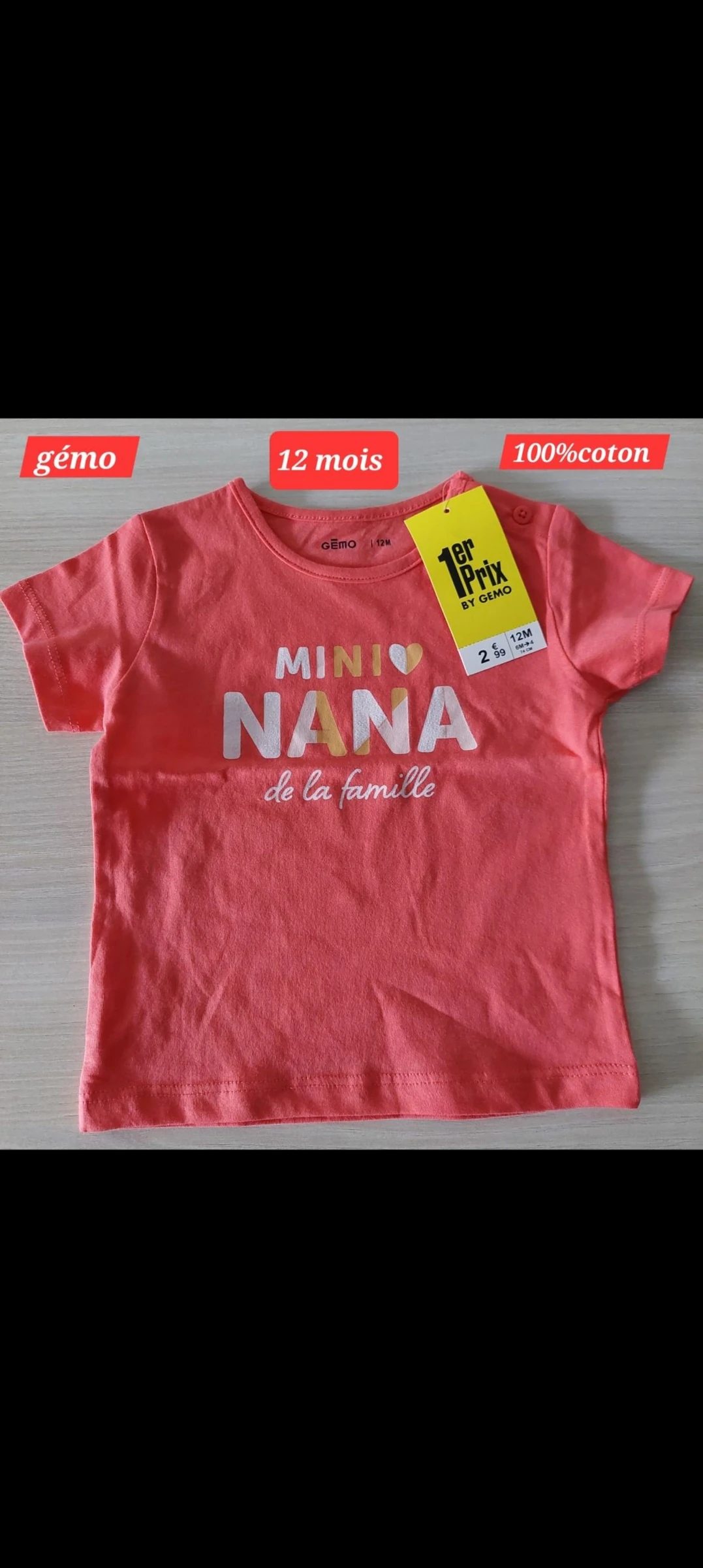 Haut Gémo manches courtes fille 12 mois 